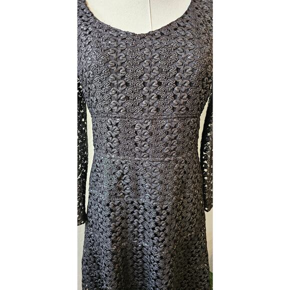 Vintage Anne Klein Metallic Lace Cocktail Mini Dress Women Size 4 Black Shimmery - Picture 4 of 8